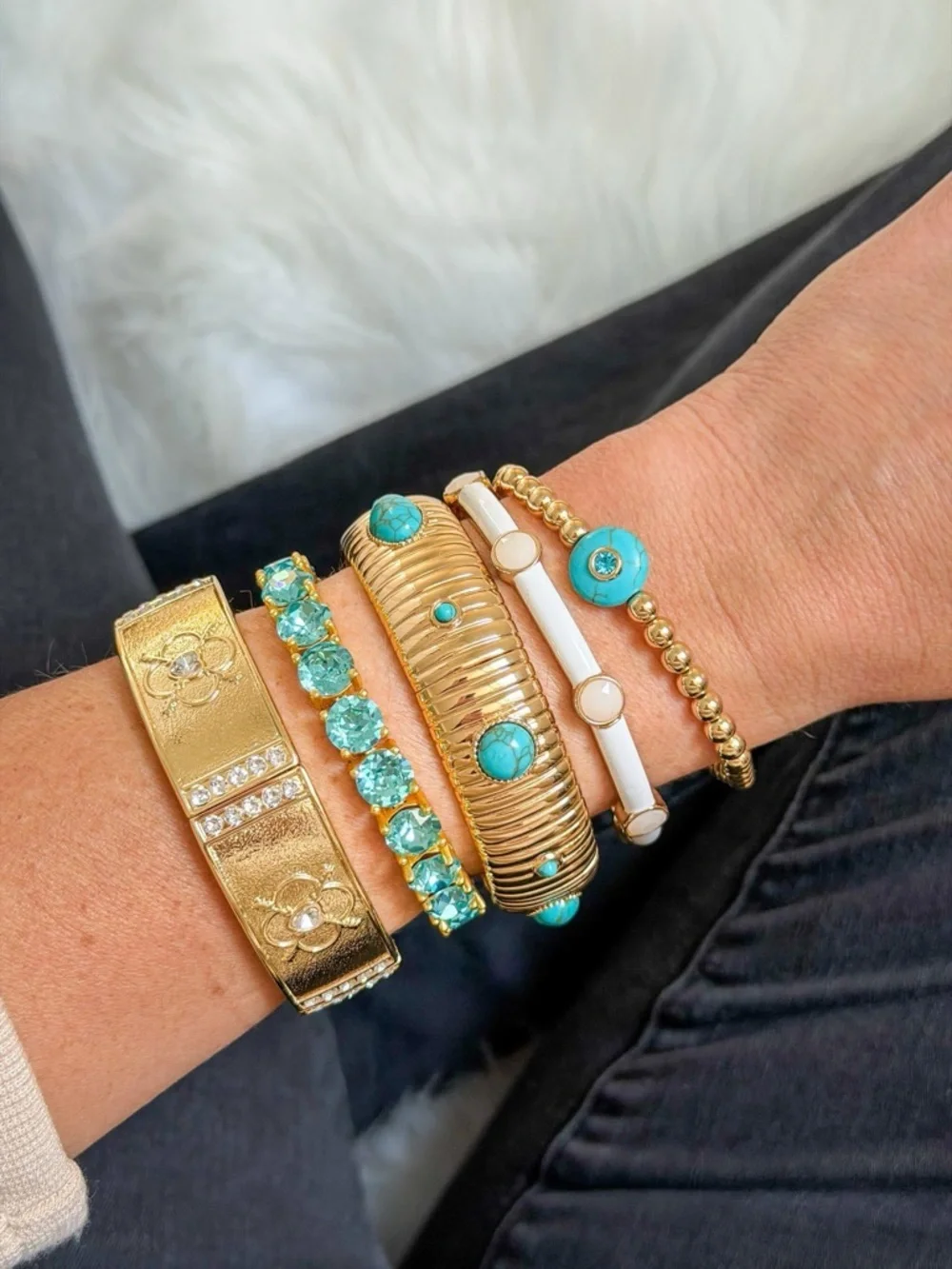 Park Lane RAE Gold and Turquoise Bangle Bracelet, Stretch to Fit,
